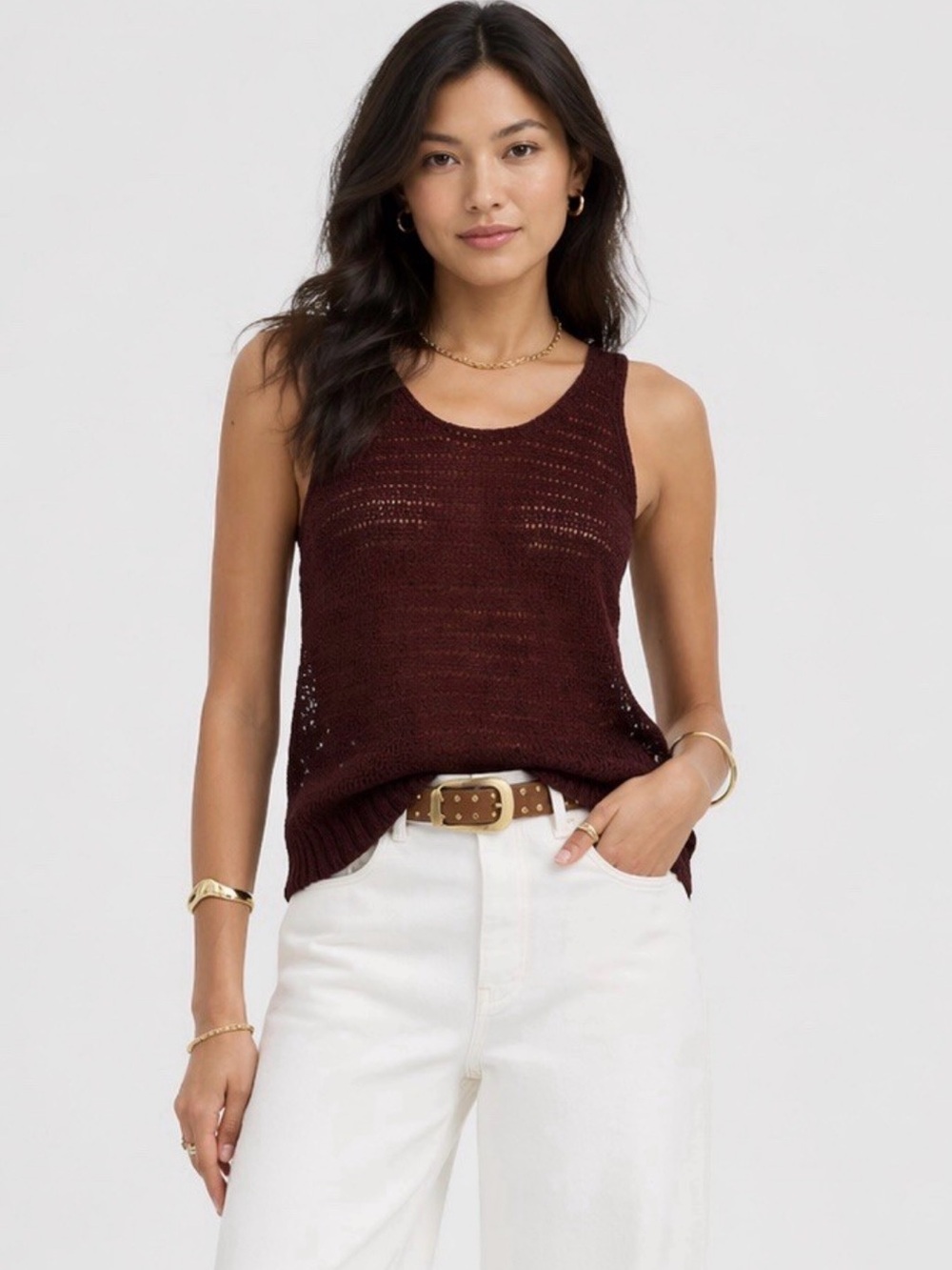 NWT Madewell Semi-Sheer Linen Knit Sweater Tank - Deep Burgundy